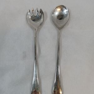 Silver plated Serving Set Long Handled Fork And Spoon Classic Lines Italy